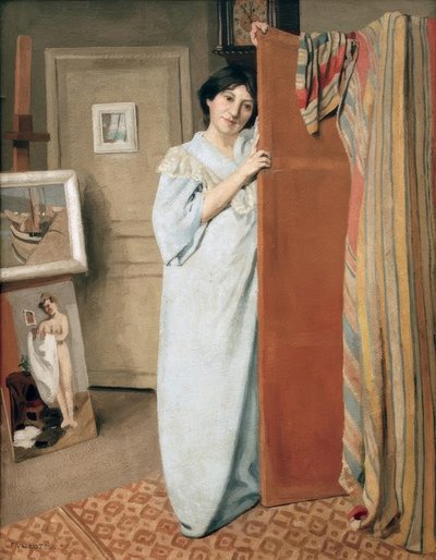 Verkstadsinredning med konstnärens fru av Felix Edouard Vallotton