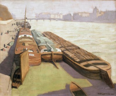 Pråmar, stranden av Seine av Felix Edouard Vallotton