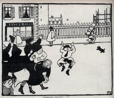 Underbara barn! (hej glasmästare...) teckning av Felix Vallotton (1865-1925) i "Le rire" från 1898 - Privat samling av Felix Edouard Vallotton