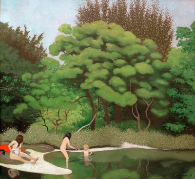 Soligt undervegetationslandskap, med två kvinnor och ett barn av Felix Edouard Vallotton
