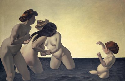 Tre kvinnor och en liten flicka som leker i vattnet, 1907. av Felix Edouard Vallotton