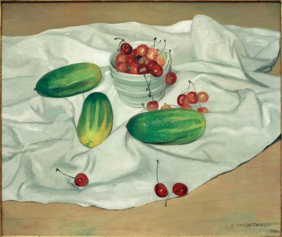Tre gurkor och en svart vas med körsbär av Felix Edouard Vallotton