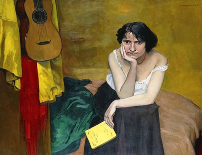 Kvinna och gitarr; Kvinna och gitarr, 1913 av Felix Edouard Vallotton