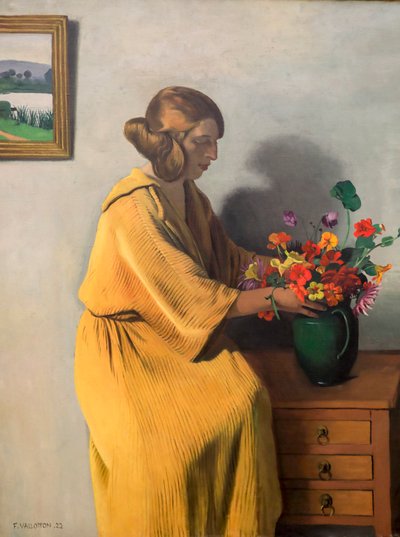 Kvinna med ett knippe blommor av Felix Edouard Vallotton
