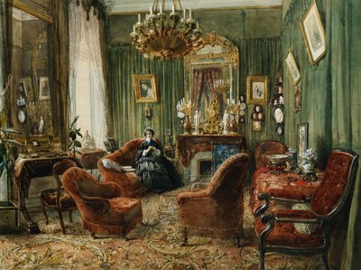 Utsikt över Salon de la Comtesse de Salverte av Felix Francois Barthelemy Genaille