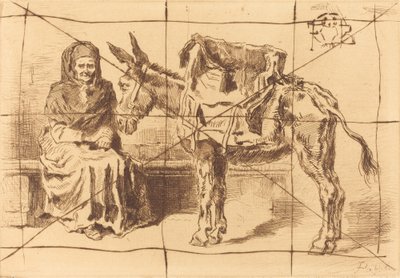 Cacoletière Assise (Sittande kvinna och rumpa) av Felix Hilaire Buhot