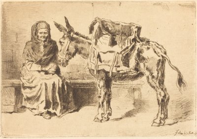 Cacoletière Assise (Sittande kvinna och rumpa) av Felix Hilaire Buhot