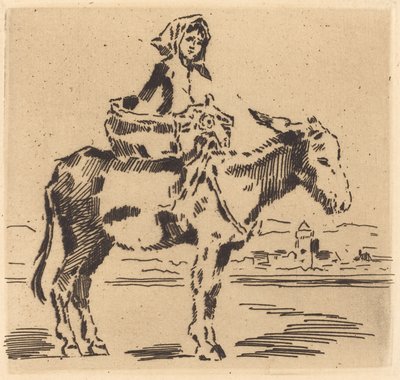 Cacoletière à la Tour (kvinna som rider på en röv nära ett torn) av Felix Hilaire Buhot