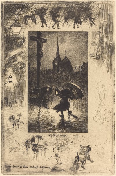 Ljudet av två träskor som blandas..., 1878. av Felix Hilaire Buhot