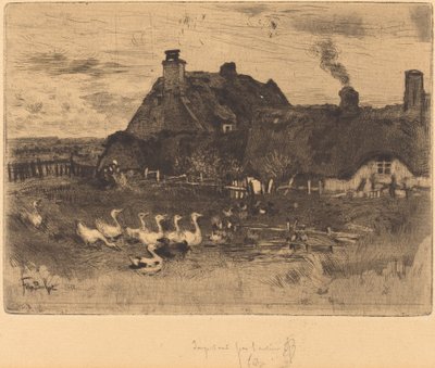 Les Petites Chaumières (stugor med halmtak - liten tallrik) av Felix Hilaire Buhot