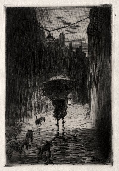Regn och paraply av Felix Hilaire Buhot