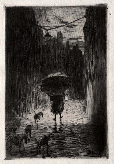 Regn och paraply, ca. 1875. av Felix Hilaire Buhot