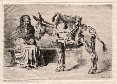 Sittande kvinna med Mule av Felix Hilaire Buhot