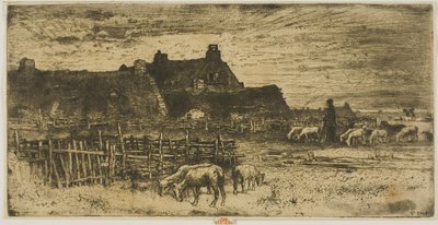 Fårstall vid solnedgången av Felix Hilaire Buhot