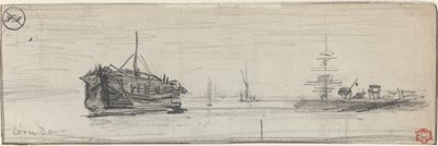 Sjöfart i hamnen i London [recto], ca. 1884. av Felix Hilaire Buhot