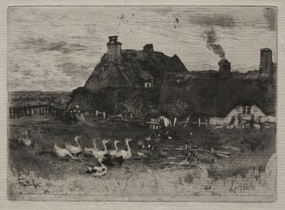 Halmtakstugor, 1878. av Felix Hilaire Buhot