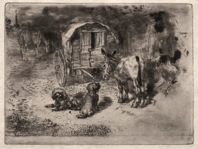 The Guardians of the House, eller Saltimbanques vänner av Felix Hilaire Buhot