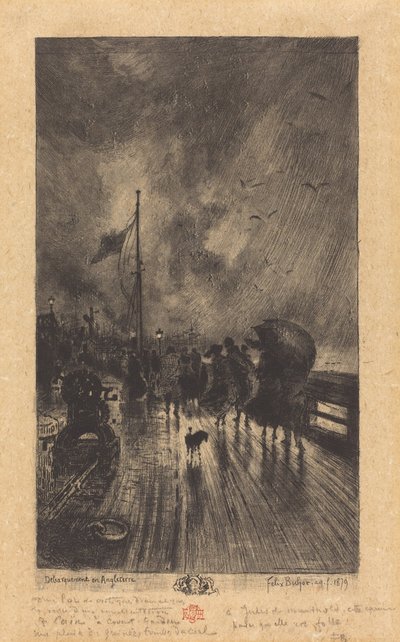 En landning i England av Felix Hilaire Buhot