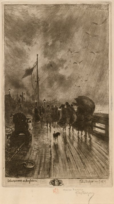 En landning i England, Landning i England 1879. av Felix Hilaire Buhot