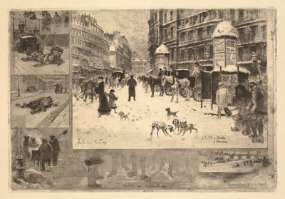 Vinter i Paris (vinter i Paris eller snö i Paris) av Felix Hilaire Buhot