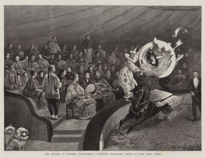 The Advance of the Western Civilization, en europeisk resande cirkus i Hong Kong, Kina av Felix Hippolyte-Lucas
