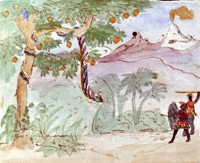 Ink and Wash-teckning av den tyske klassiska kompositören Felix Mendelssohn för sin son, Paul av Felix Mendelssohn