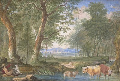 Landskap med kor i en bäck, 1698. av Felix Meyer