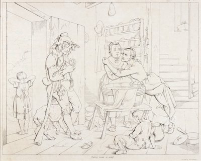 (Rip Van Winkle, illustration) Rip tjatade på sin fru av Felix Octavius Carr Darley