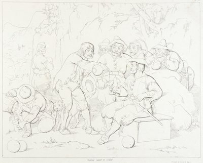 (Rip Van Winkle, illustration) Rip serverar sprit till de konstiga männen i bergen av Felix Octavius Carr Darley