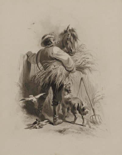 Bonde med häst, hund och duvor av Felix Octavius Carr Darley