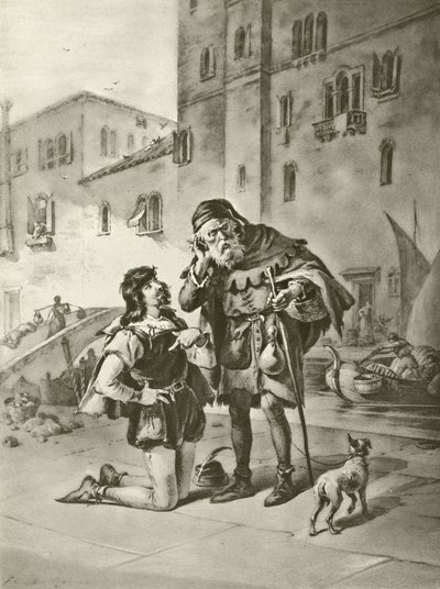 Köpmannen i Venedig. Akt II, Scen II (gravyr) av Felix Octavius Carr Darley