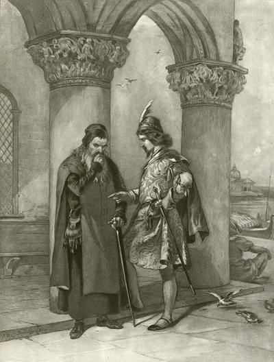 Köpmannen i Venedig. Akt I, Scen III (gravyr) av Felix Octavius Carr Darley
