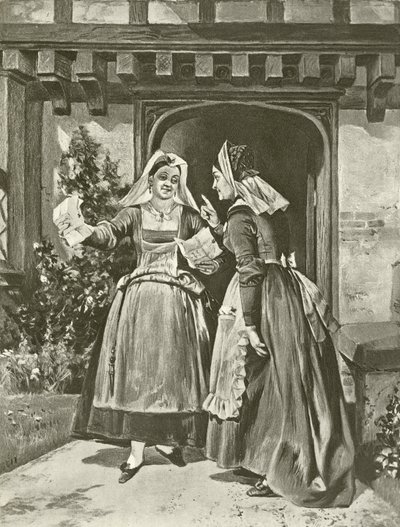 De glada fruarna i Windsor. Akt II, Scen I (gravyr) av Felix Octavius Carr Darley