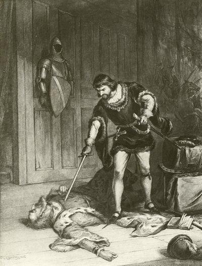 Tredje delen av Henrik VI. Akt V-Scen VI (gravyr) av Felix Octavius Carr Darley