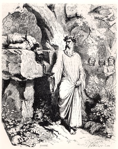 Människooffer av en gallisk druid, ur "Histoire de France" av L.P. Anquetil, 1851. av Felix Philippoteaux