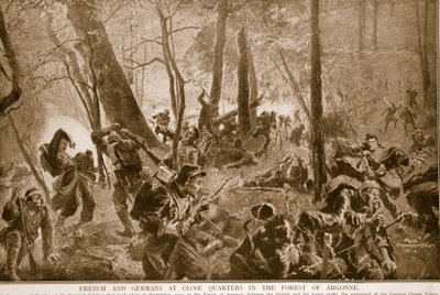 Fransmän och tyskar på nära håll i skogen i Argonne, 1914-19 av Felix Schwormstadt