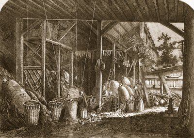 Ett traslager i Quartier Mouffetard i Paris, illustration från 