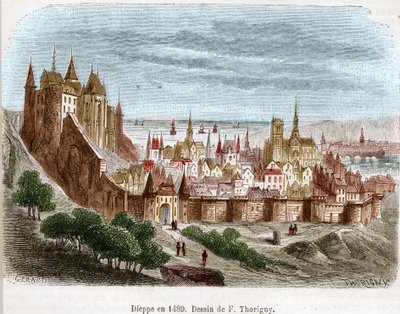 Staden Dieppe med dess slott (Seine Maritime) (76) i Normandie 1489. av Felix Thorigny