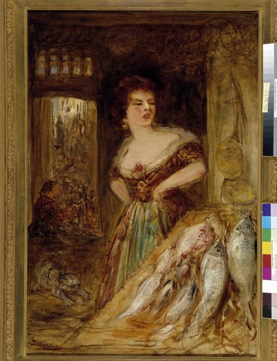 Fisk på kött- och fiskmarknaden Puget Marche i Marseille. Målning av Felix Ziem (1821-1911) Obligatoriskt omnämnande: Collection fondation regards de Provence, Marseille av Félix Ziem