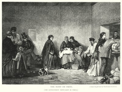 Mont de Piete, regeringens pantbank i Paris (gravyr) av Ferdinand (after) Heilbuth