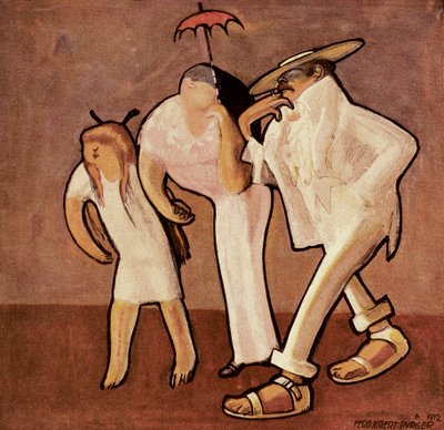 Amerikanska turister i Nice, karikatyr av en amerikansk familj, publicerad i tidningen Jugend av Ferdinand Albert Burger