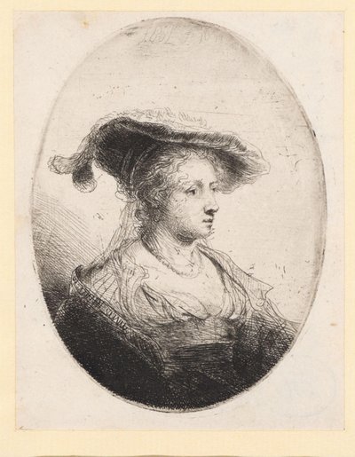 Ung kvinna med hatt av Ferdinand Bol
