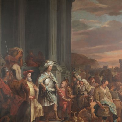 Kung Cyrus lämnar över skatten plundrad från Jerusalems tempel av Ferdinand Bol