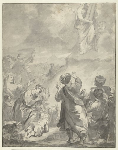 Moses stiger ner från berget Sinai med de tio budorden av Ferdinand Bol
