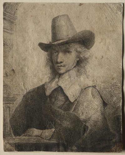 Porträtt av en man med hög hatt av Ferdinand Bol