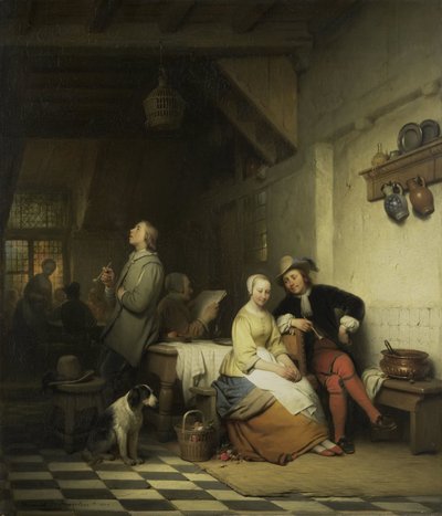 Interiör av ett värdshus, med figurer i 1600-talsdräkt av Ferdinand De Braekeleer (I)