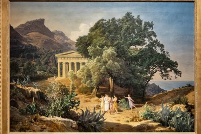 Ett doriskt tempel med Castelmola och Taormina i bakgrunden av Ferdinand Georg Waldmuller