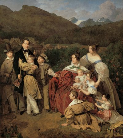 Notarien Dr. Josef August Eltz med sin fru Caroline, född Schaumburg, och deras åtta barn i Ischl av Ferdinand Georg Waldmuller