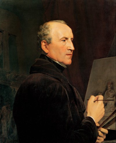 Självporträtt framför staffliet av Ferdinand Georg Waldmuller