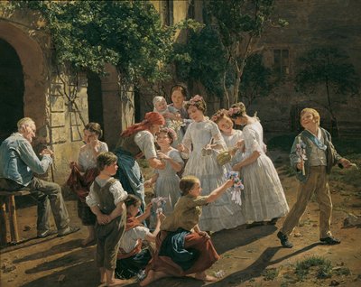 Corpus Christi-festens morgon av Waldmueller, Ferdinand Georg (1793-1865). Olja på trä av Ferdinand Georg Waldmuller